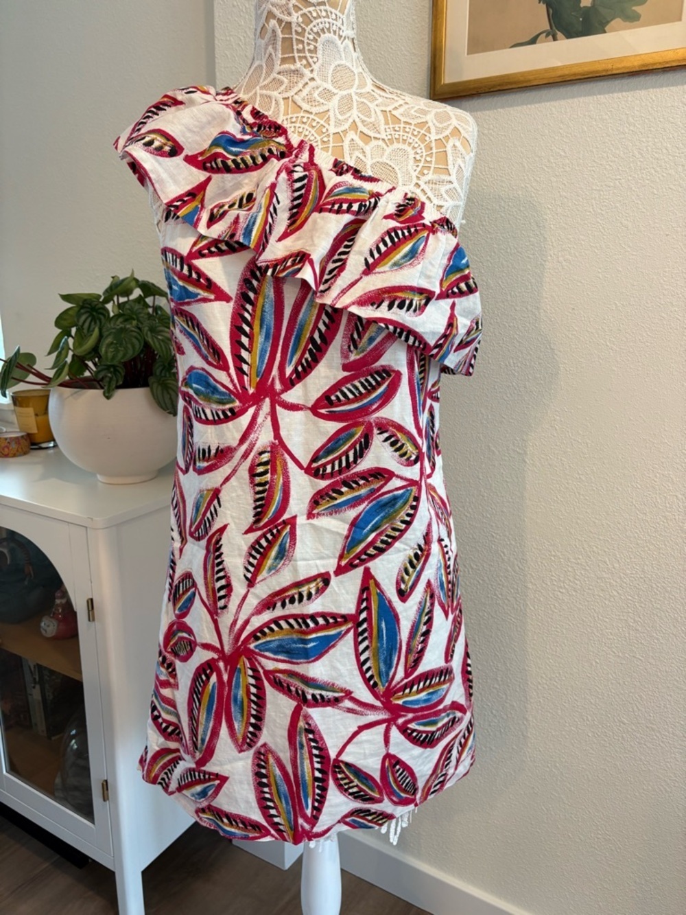 J. Crew One Shoulder Linen Floral Ruffle Mini Dress- size S